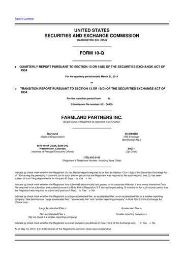 Thumbnail Farmland Partners
 10-Q Quarterly Report FY 