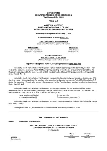 Miniature Dollar General 10-Q Rapport trimestriel 2014 