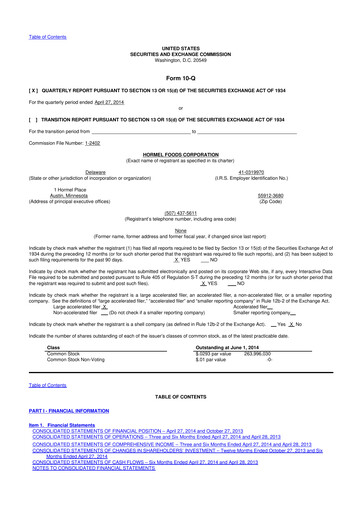 Thumbnail Hormel Foods 10-Q Quarterly Report FY2014 