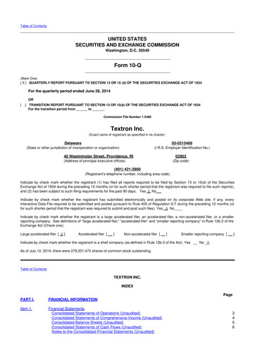 Miniature Textron 10-Q Rapport trimestriel 2014 