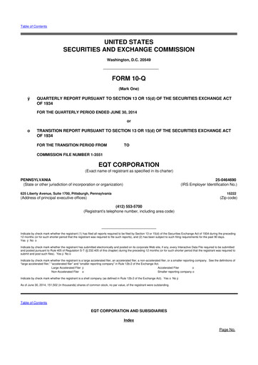 Vorschaubild EQT Corporation
 10-Q Quartalsbericht 2014 