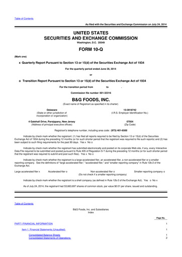 Vorschaubild B&G Foods

 10-Q Quartalsbericht 2014 