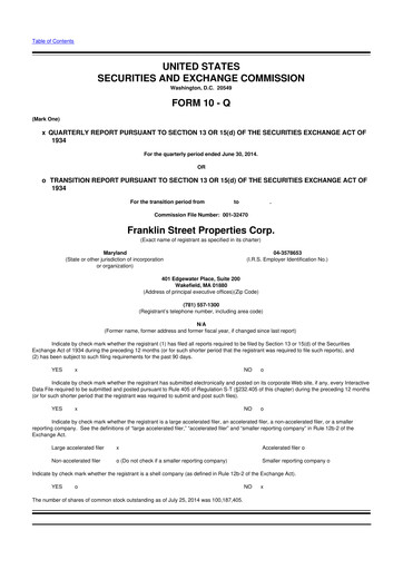 Miniature Franklin Street Properties 10-Q Rapport trimestriel  