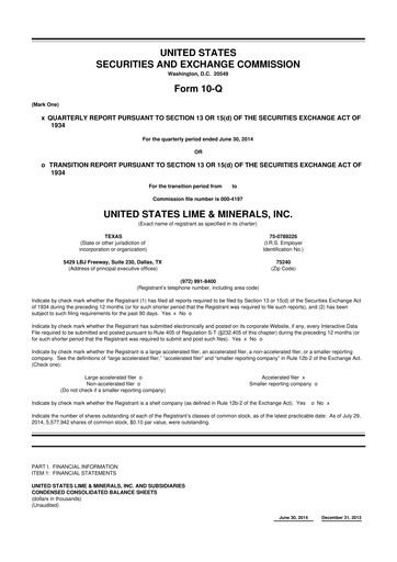 Thumbnail United States Lime & Minerals  10-Q Quarterly Report FY2014 