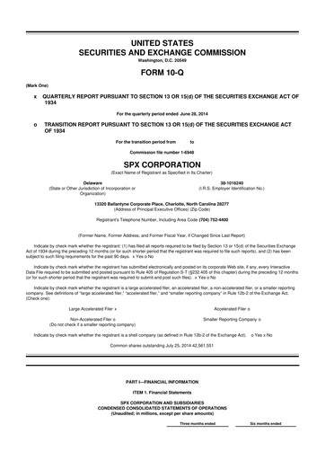 Miniature SPX Technologies 10-Q Rapport trimestriel 2014 