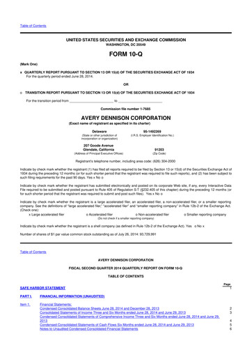 Miniature Avery Dennison
 10-Q Rapport trimestriel 2014 