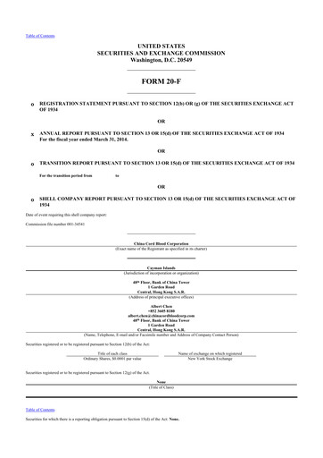 Thumbnail Global Cord Blood 20-F Annual Report 2014