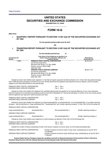 Thumbnail Pinnacle West Capital
 10-Q Quarterly Report FY2014 