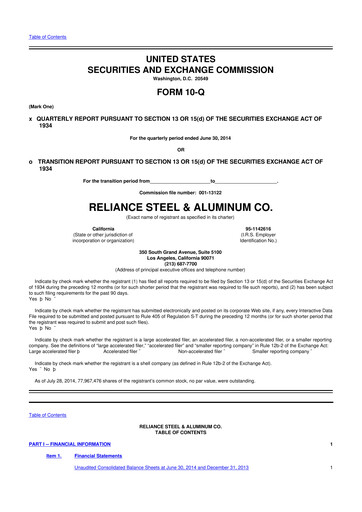 Thumbnail Reliance


 10-Q Quarterly Report FY2014 