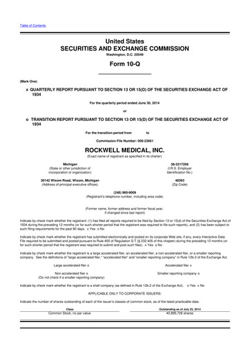 Vorschaubild Rockwell Medical
 10-Q Quartalsbericht  