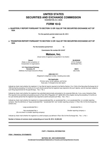 Thumbnail Matson 10-Q Quarterly Report FY2014 