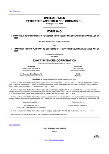 Miniature Exact Sciences 10-Q Rapport trimestriel 2014 