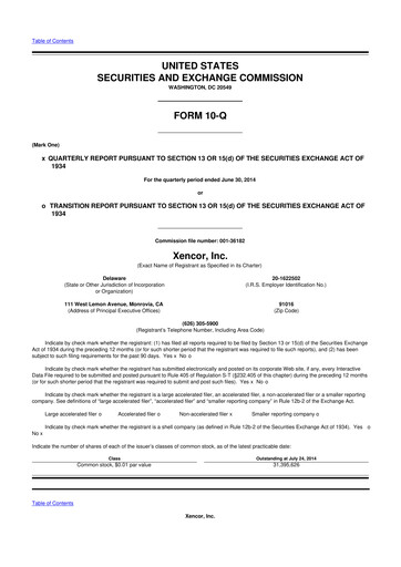 Thumbnail Xencor 10-Q Quarterly Report FY2014 