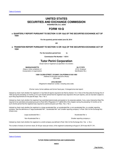 Miniature Tutor Perini Corporation
 10-Q Rapport trimestriel 2014 