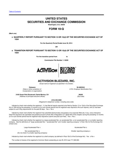 Thumbnail Activision Blizzard 10-Q Quarterly Report FY2014 
