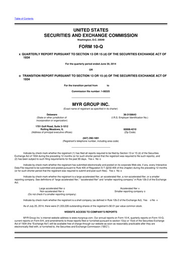 Thumbnail MYR Group 10-Q Quarterly Report FY2014 