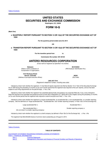 Thumbnail Antero Resources
 10-Q Quarterly Report FY2014 