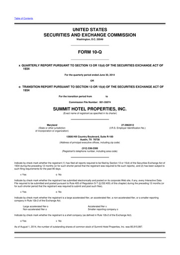 Thumbnail Summit Hotel Properties 10-Q Quarterly Report FY2014 