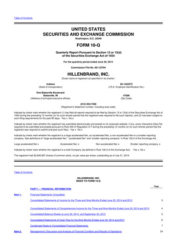 Thumbnail Hillenbrand 10-Q Quarterly Report FY2014 