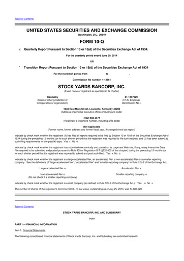 Thumbnail Stock Yards Bancorp 10-Q Quarterly Report FY2014 
