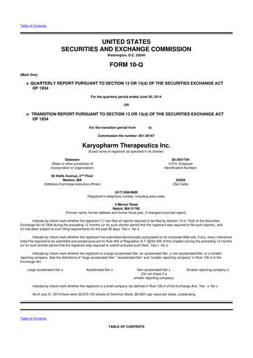 Thumbnail Karyopharm Therapeutics
 10-Q Quarterly Report FY2014 