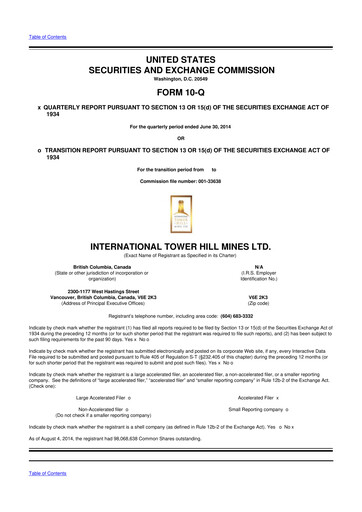 Thumbnail International Tower Hill Mines 10-Q Quarterly Report FY2014 