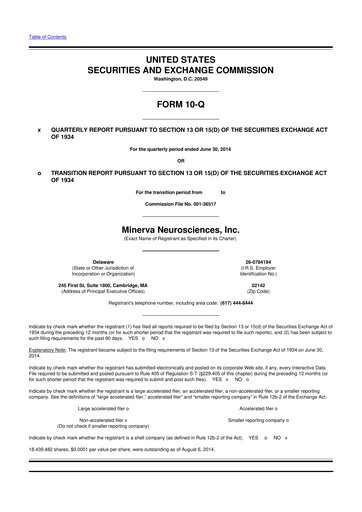 Vorschaubild Minerva Neurosciences
 10-Q Quartalsbericht  