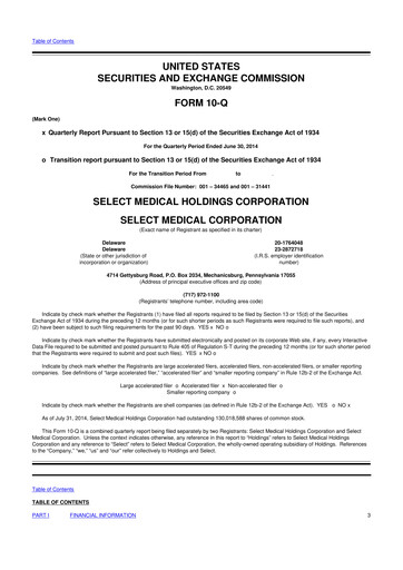 Thumbnail Select Medical Holdings 10-Q Quarterly Report FY2014 