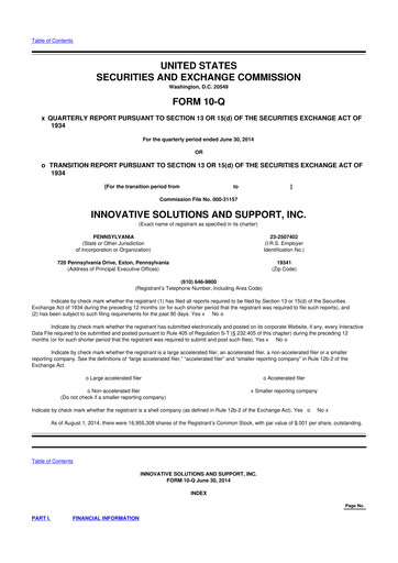 Thumbnail Innovative Solutions and Support 10-Q Quarterly Report FY2014 