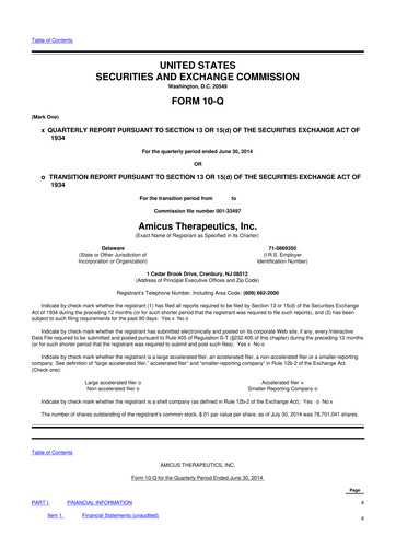 Vorschaubild Amicus Therapeutics
 10-Q Quartalsbericht 2014 