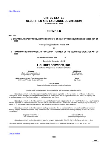 Miniature Liquidity Services
 10-Q Rapport trimestriel 2014 