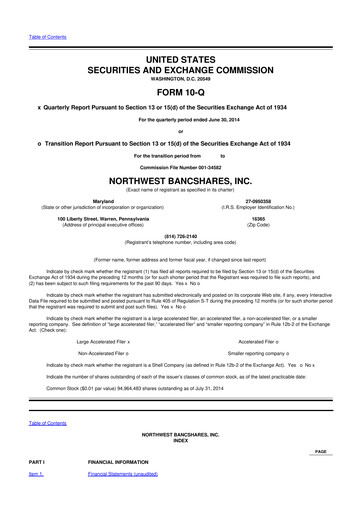 Thumbnail Northwest Bancshares
 10-Q Quarterly Report FY2014 