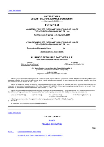 Vorschaubild Alliance Resource Partners 10-Q Quartalsbericht  