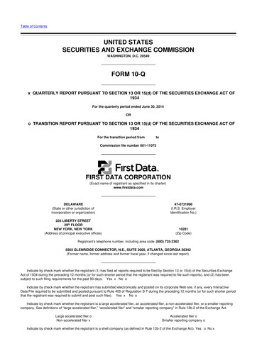 Thumbnail First Data Corporation 10-Q Quarterly Report FY 