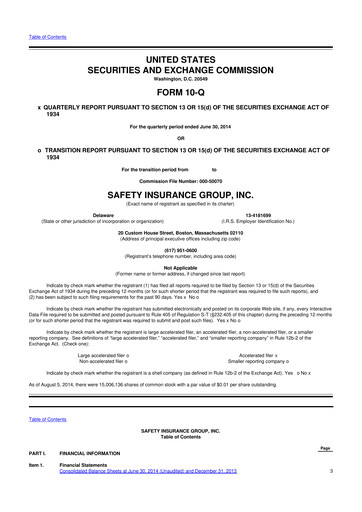 Miniature Safety Insurance
 10-Q Rapport trimestriel 2014 