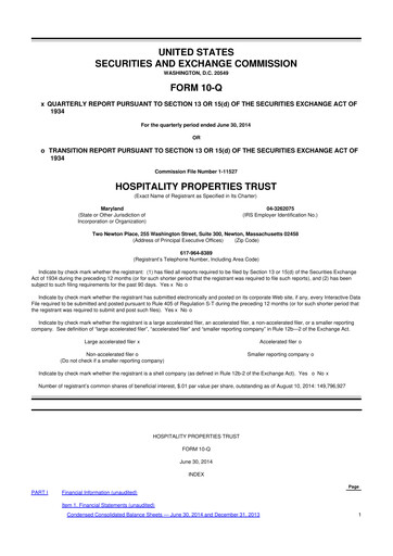 Thumbnail Service Properties Trust 10-Q Quarterly Report FY2014 