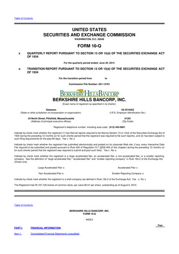 Thumbnail Berkshire Hills Bancorp 10-Q Quarterly Report FY2014 