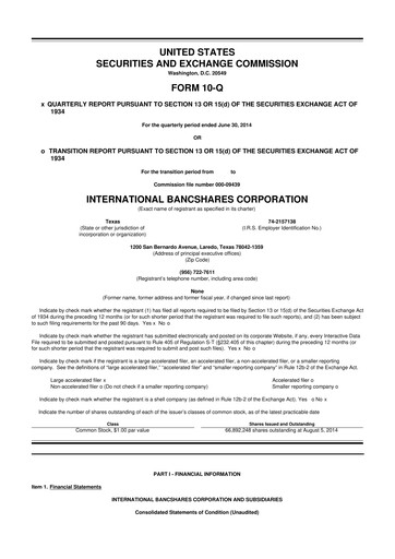 Thumbnail International Bancshares Corp 10-Q Quarterly Report FY2014 