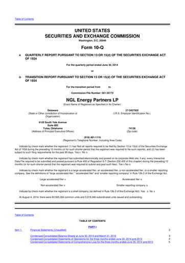 Miniature NGL Energy Partners
 10-Q Rapport trimestriel 2015 