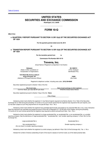 Thumbnail Trevena 10-Q Quarterly Report FY2014 