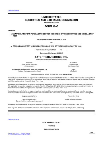 Thumbnail Fate Therapeutics
 10-Q Quarterly Report FY2014 
