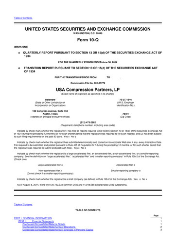 Thumbnail USA Compression Partners
 10-Q Quarterly Report FY2014 