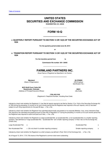 Thumbnail Farmland Partners
 10-Q Quarterly Report FY2014 