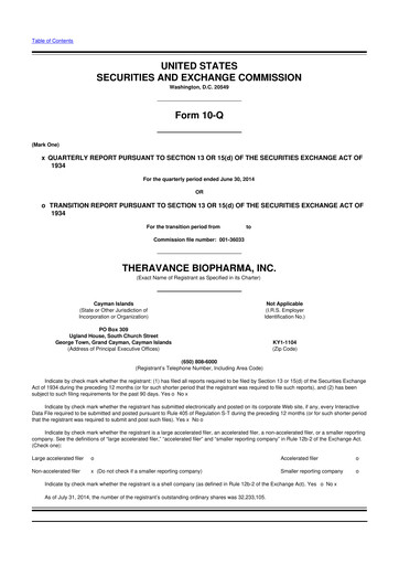 Vorschaubild Theravance Biopharma
 10-Q Quartalsbericht 2014 