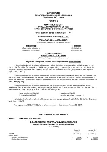 Miniature Dollar General 10-Q Rapport trimestriel 2014 