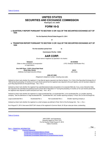 Thumbnail AAR 10-Q Quarterly Report FY2015 