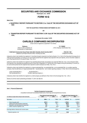 Thumbnail Carlisle Companies
 10-Q Quarterly Report FY2014 