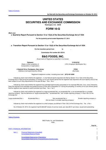 Vorschaubild B&G Foods

 10-Q Quartalsbericht 2014 