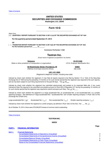 Miniature Textron 10-Q Rapport trimestriel 2014 