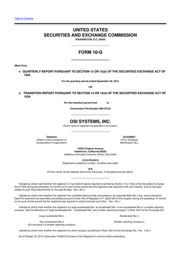 Thumbnail OSI Systems
 10-Q Quarterly Report FY2015 